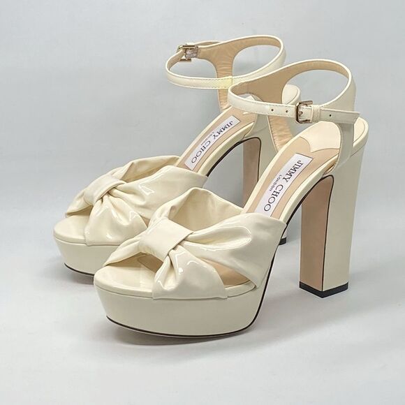 Jimmy Choo Patent Leather Ankle-Strap Platform Sandals - Picture 5 of 14